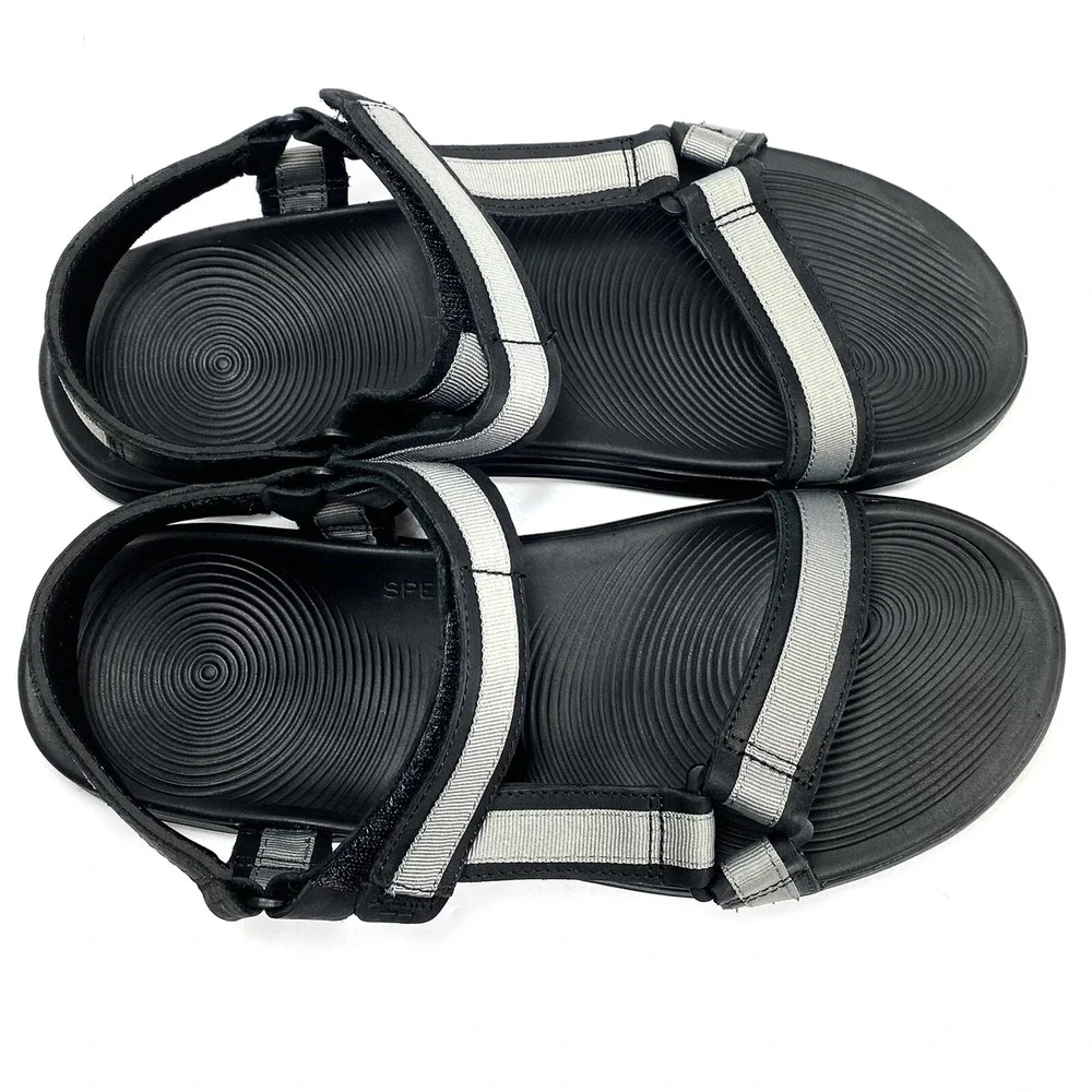 Sperry Regatta Mens Sandals Black/Gray Leather/Canvas Size 10 M NEW